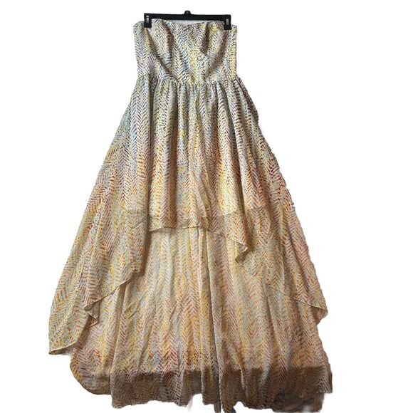 Guess Women 8 Hi-Low Strapless Geometric Multi Color Dress Summer Fit & Flare - Picture 1 of 13